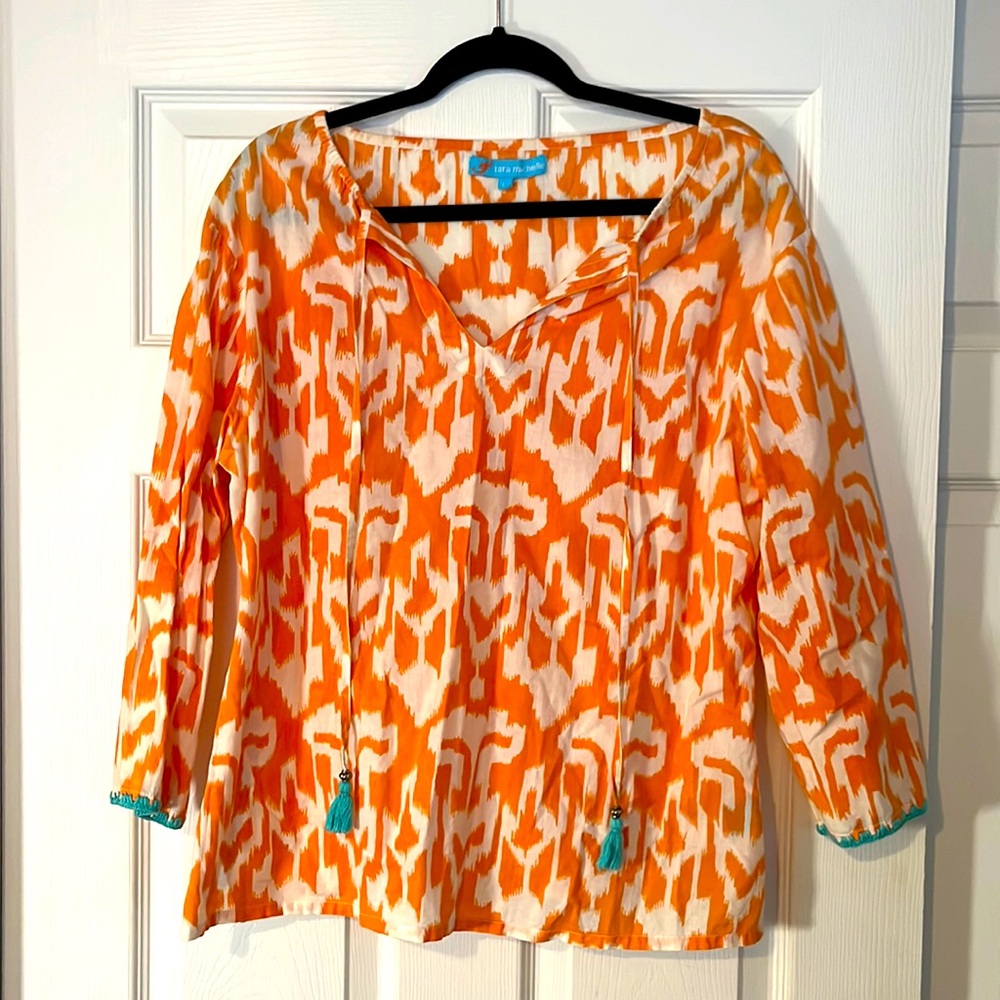 Tara Michelle Orange and White Tunic